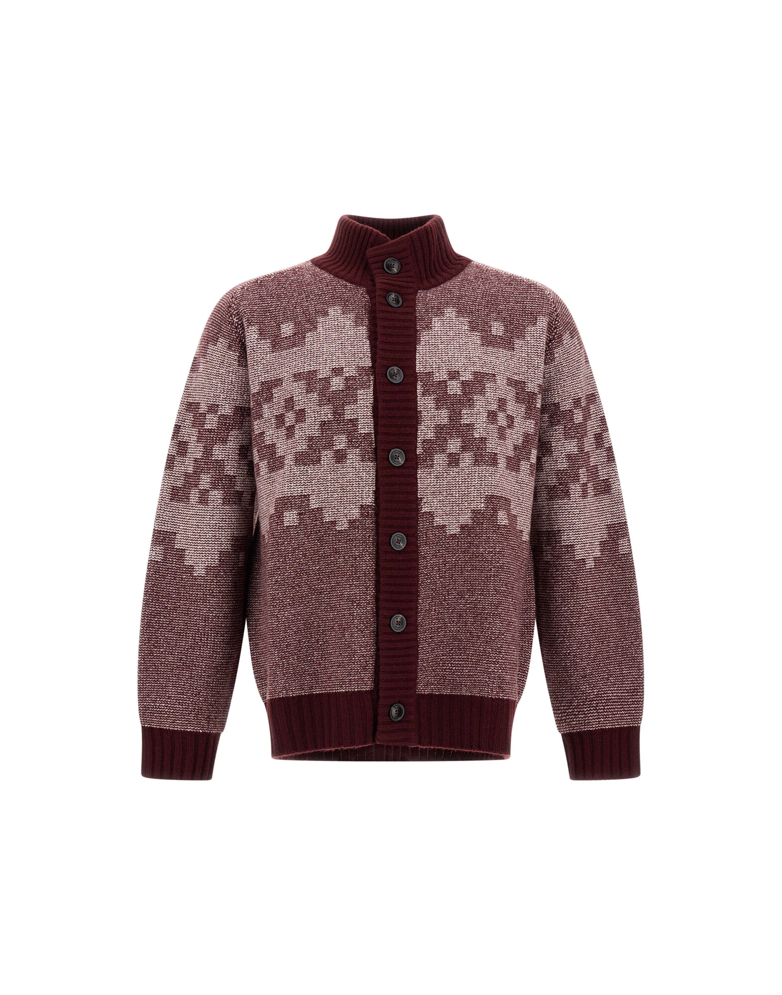 Herno Wool and Cashmere Cardigan with Norwegian Pattern in Bordeaux Herno Wool and Cashmere Cardigan with Norwegian Pattern in Bordeaux | Men's Knitwear | Luxury Shoes