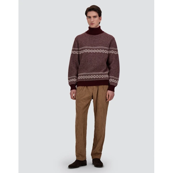 Herno Wool and Cashmere Roll-Neck Jumper with Norwegian Pattern in Bordeaux | Men's Knitwear | Luxury Shoes 