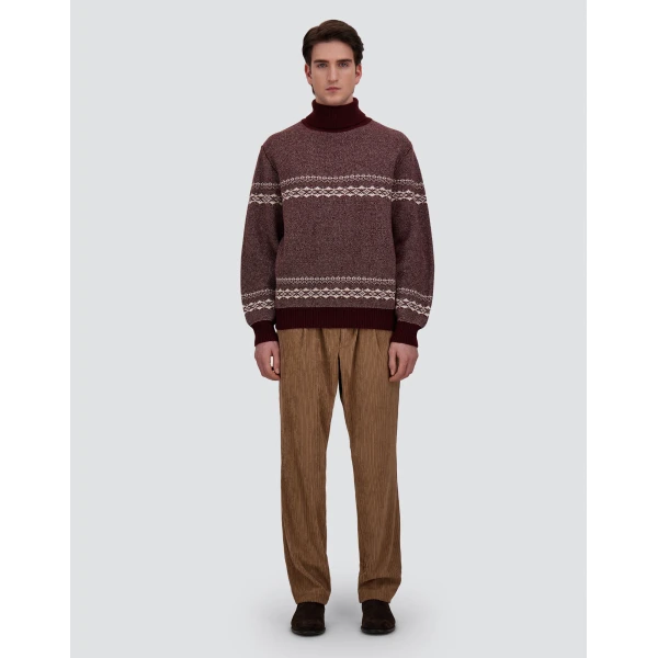 Herno Wool and Cashmere Roll-Neck Jumper with Norwegian Pattern in Bordeaux | Men's Knitwear | Luxury Shoes 