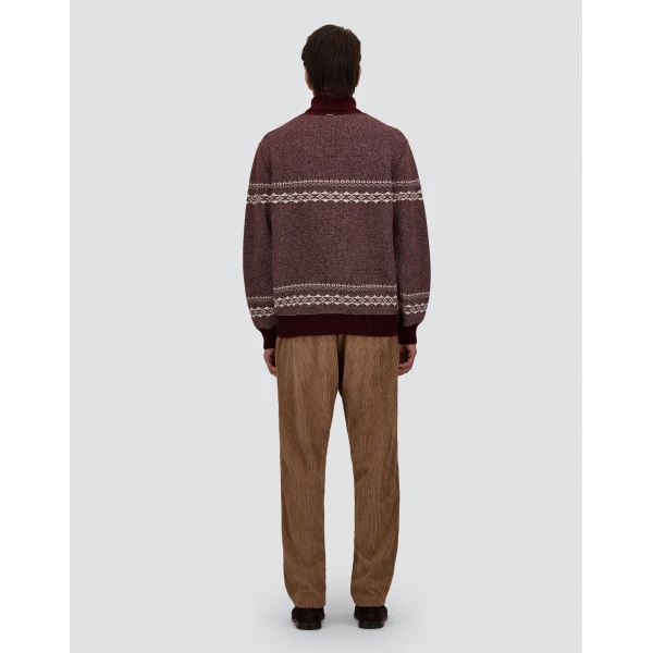 Herno Wool and Cashmere Roll-Neck Jumper with Norwegian Pattern in Bordeaux | Men's Knitwear | Luxury Shoes 