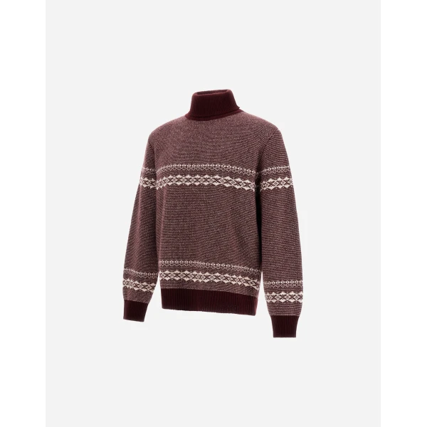 Herno Wool and Cashmere Roll-Neck Jumper with Norwegian Pattern in Bordeaux | Men's Knitwear | Luxury Shoes 