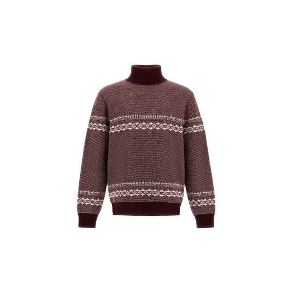 Herno Wool and Cashmere Roll-Neck Jumper with Norwegian Pattern in Bordeaux | Men's Knitwear | Luxury Shoes 