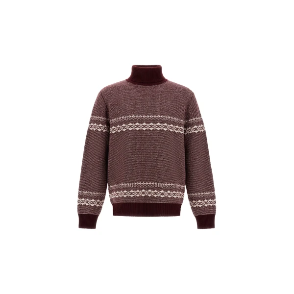 Herno Wool and Cashmere Roll-Neck Jumper with Norwegian Pattern in Bordeaux | Men's Knitwear | Luxury Shoes 