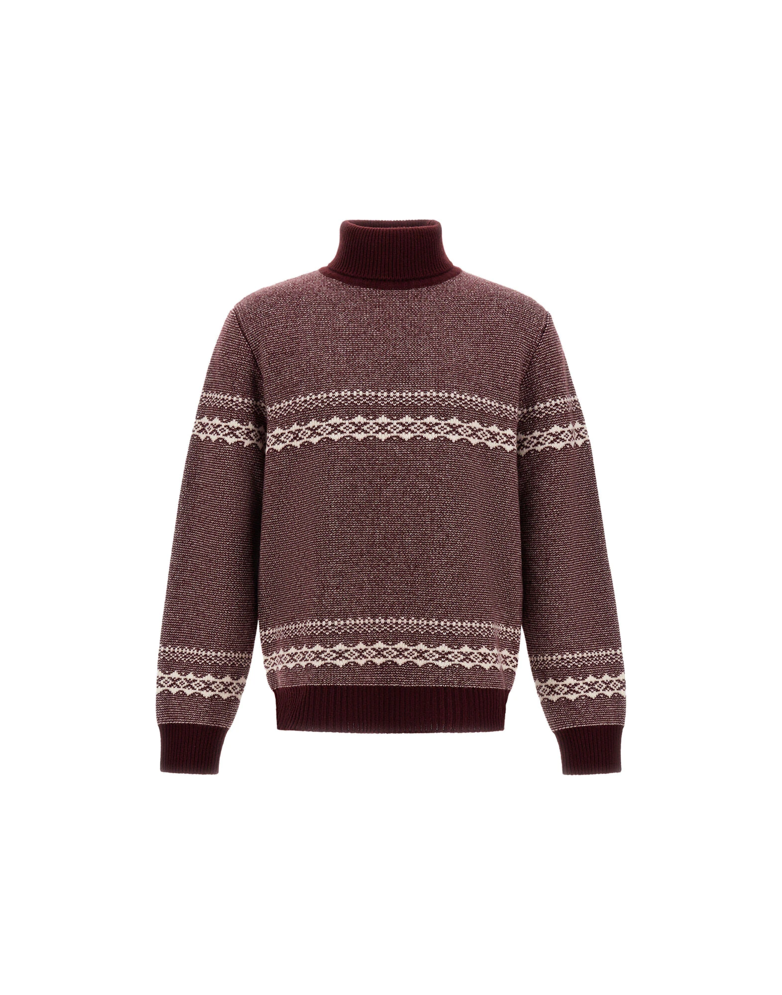 Herno Wool and Cashmere Roll-Neck Jumper with Norwegian Pattern in Bordeaux Herno Wool and Cashmere Roll-Neck Jumper with Norwegian Pattern in Bordeaux | Men's Knitwear | Luxury Shoes