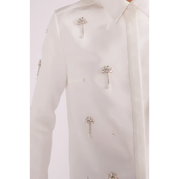 Huishan Zhang Benedict Shirt in White Japanese Faille | Shirts | Luxury Shoes 