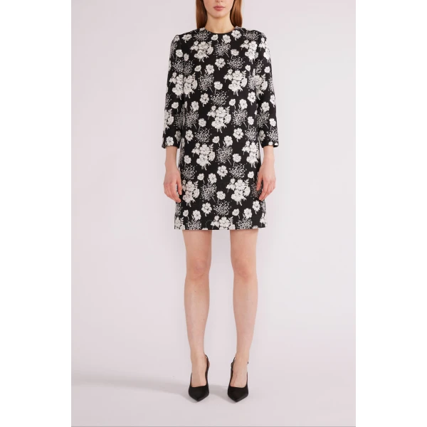 Huishan Zhang Carlotta Mini Dress in Black and White Jacquard | Mini Dresses | Luxury Shoes 