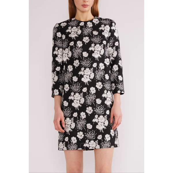 Huishan Zhang Carlotta Mini Dress in Black and White Jacquard | Mini Dresses | Luxury Shoes 