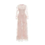 Huishan Zhang Delphi Gown in Pink Flower Embroidered Organza | Evening Gowns | Luxury Shoes 