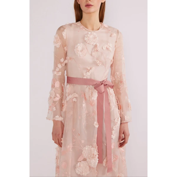 Huishan Zhang Delphi Gown in Pink Flower Embroidered Organza | Evening Gowns | Luxury Shoes 
