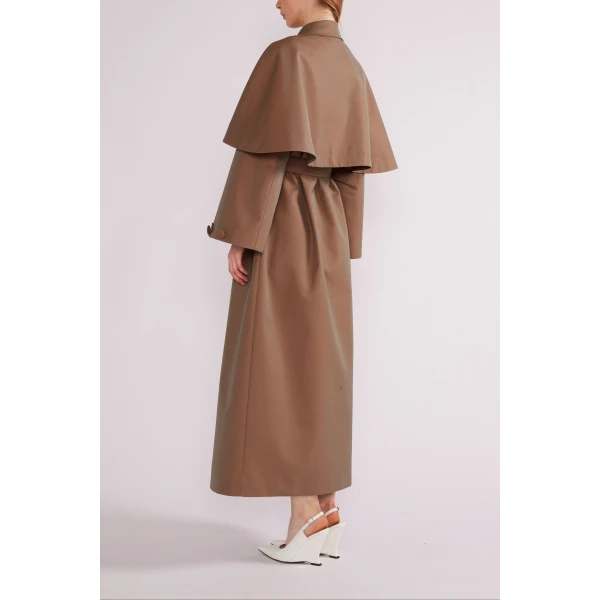 Huishan Zhang Eden Coat in Brown Embroidered Cotton Trench | Trench Coat | Luxury Shoes 