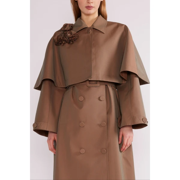 Huishan Zhang Eden Coat in Brown Embroidered Cotton Trench | Trench Coat | Luxury Shoes 