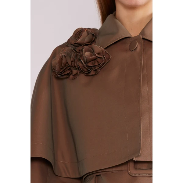 Huishan Zhang Eden Coat in Brown Embroidered Cotton Trench | Trench Coat | Luxury Shoes 