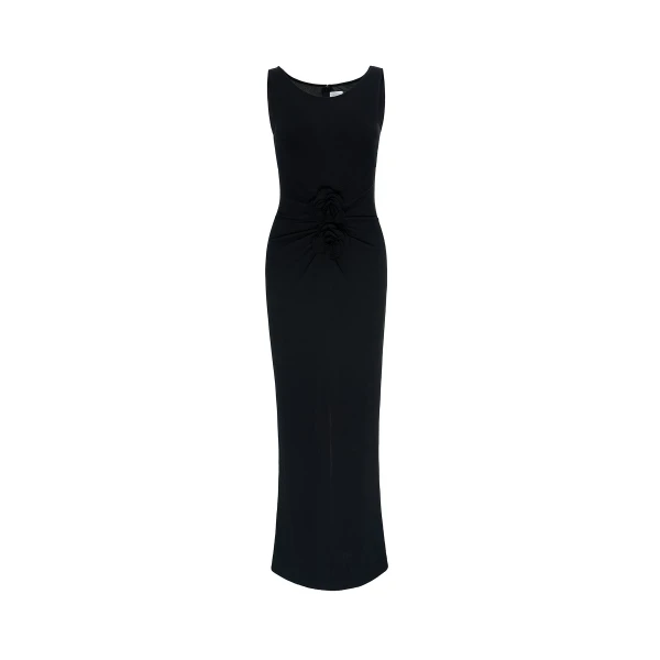 Eleni Midi Dress in Black Crepe Jersey