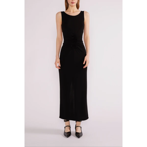 Huishan Zhang Eleni Midi Dress in Black Crepe Jersey | Midi Dresses | Luxury Shoes 