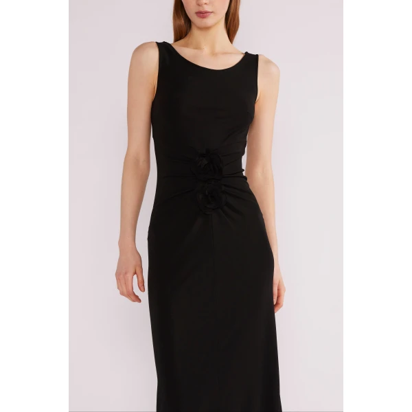 Huishan Zhang Eleni Midi Dress in Black Crepe Jersey | Midi Dresses | Luxury Shoes 