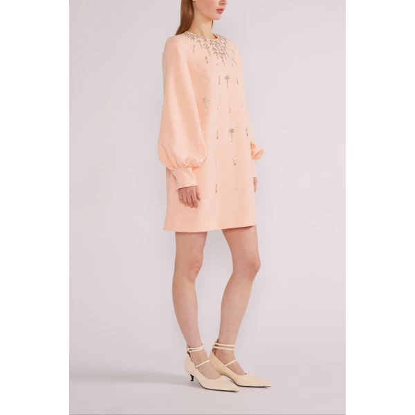 Huishan Zhang Farah Mini Dress in Apricot Sable | Mini Dresses | Luxury Shoes 