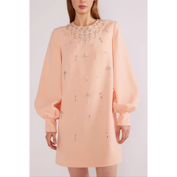 Huishan Zhang Farah Mini Dress in Apricot Sable | Mini Dresses | Luxury Shoes 