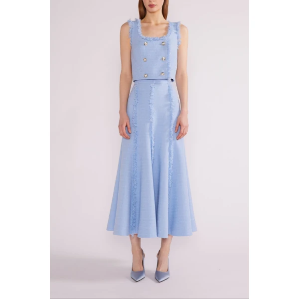Huishan Zhang Lara Top in Sky Blue Tweed | Sleeveless | Luxury Shoes 