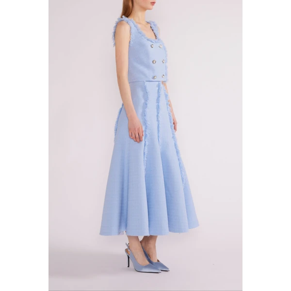 Huishan Zhang Lara Top in Sky Blue Tweed | Sleeveless | Luxury Shoes 