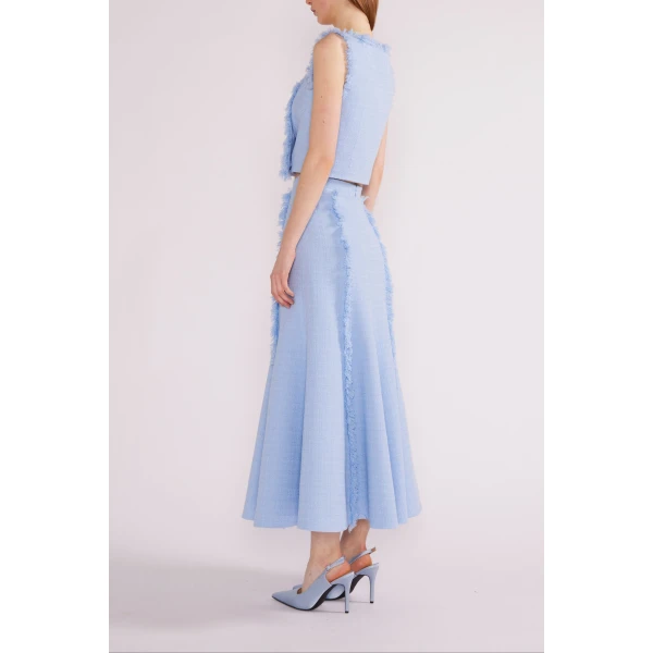 Huishan Zhang Lara Top in Sky Blue Tweed | Sleeveless | Luxury Shoes 
