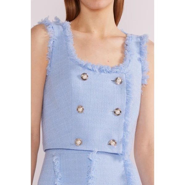 Huishan Zhang Lara Top in Sky Blue Tweed | Sleeveless | Luxury Shoes 