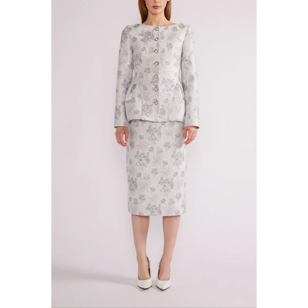 Huishan Zhang Mara Jacket in Light Blue Jacquard | Jackets | Luxury Shoes 