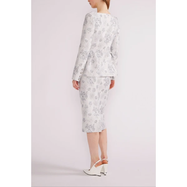Huishan Zhang Mara Jacket in Light Blue Jacquard | Jackets | Luxury Shoes 