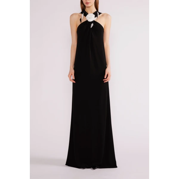 Huishan Zhang Mia Gown in Black Crepe Jersey | Evening Gowns | Luxury Shoes 
