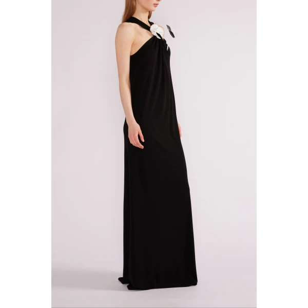 Huishan Zhang Mia Gown in Black Crepe Jersey | Evening Gowns | Luxury Shoes 