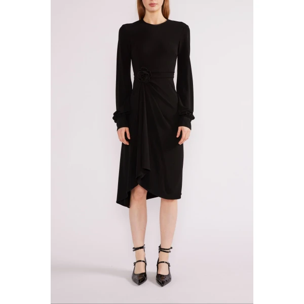Huishan Zhang Reese Midi Dress in Black Crepe Jersey | Midi Dresses | Luxury Shoes 