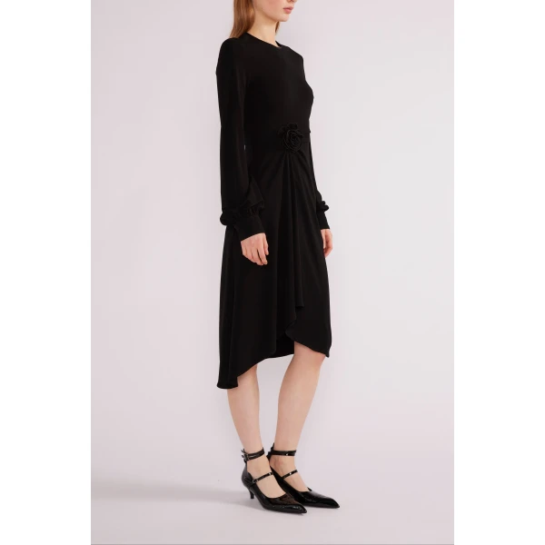 Huishan Zhang Reese Midi Dress in Black Crepe Jersey | Midi Dresses | Luxury Shoes 