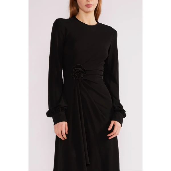Huishan Zhang Reese Midi Dress in Black Crepe Jersey | Midi Dresses | Luxury Shoes 