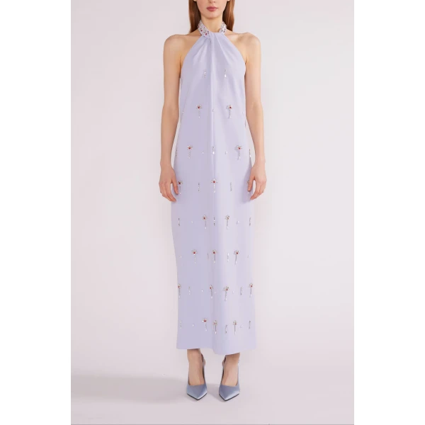 Huishan Zhang Vic Midi Dress in Pale Blue Sable | Midi Dresses | Luxury Shoes 
