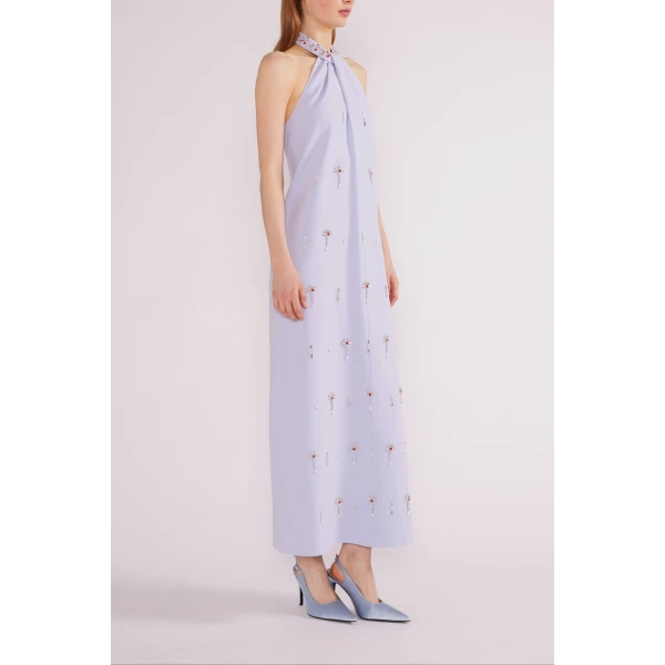 Huishan Zhang Vic Midi Dress in Pale Blue Sable | Midi Dresses | Luxury Shoes 