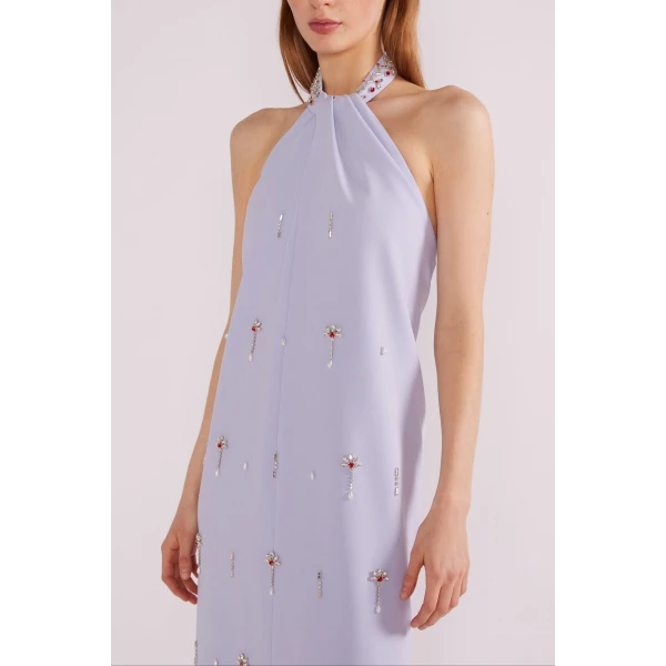 Huishan Zhang Vic Midi Dress in Pale Blue Sable | Midi Dresses | Luxury Shoes 