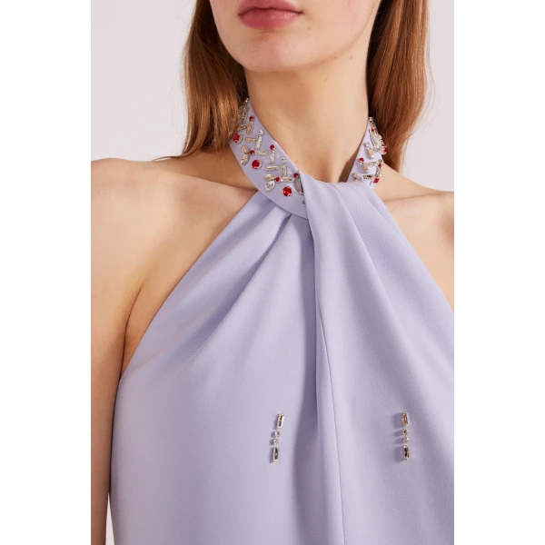Huishan Zhang Vic Midi Dress in Pale Blue Sable | Midi Dresses | Luxury Shoes 