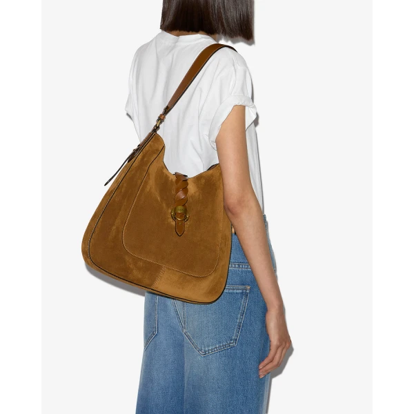 Isabel Marant Altay Hobo Bag in Suede Leather, Cognac | Shoulder & Crossbody Bags | Luxury Shoes 