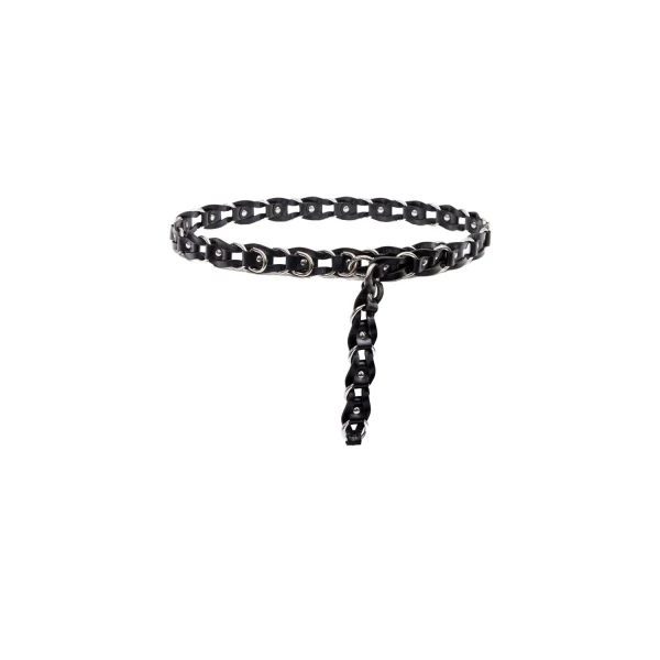 Isabel Marant Bali Hook Leather Belt in Black and Silver | Women | Luxury Shoes 