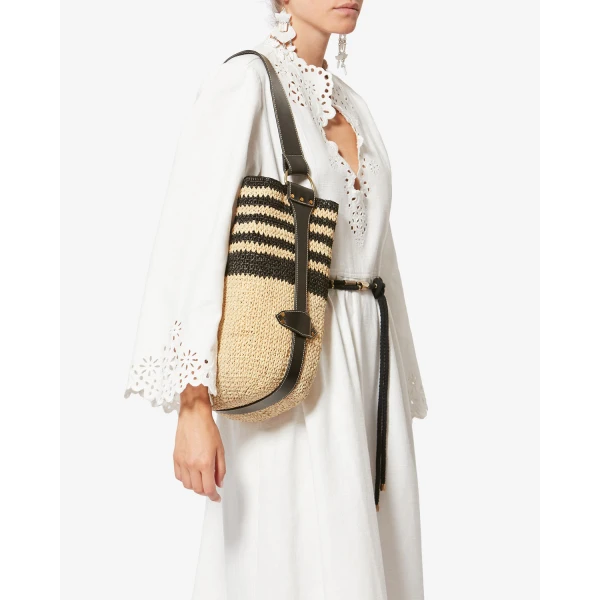 Isabel Marant Bayia Shoulder Bag in Black and Natural | Shoulder & Crossbody Bags | Luxury Shoes 