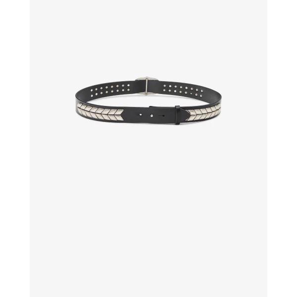 Isabel Marant Belja Leather Belt in Black and Silver | Belts | Luxury Shoes 