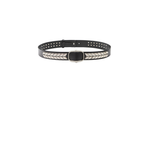 Isabel Marant Belja Leather Belt in Black and Silver | Women | Luxury Shoes 