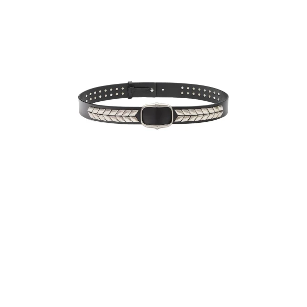 Isabel Marant Belja Leather Belt in Black and Silver | Women | Luxury Shoes 