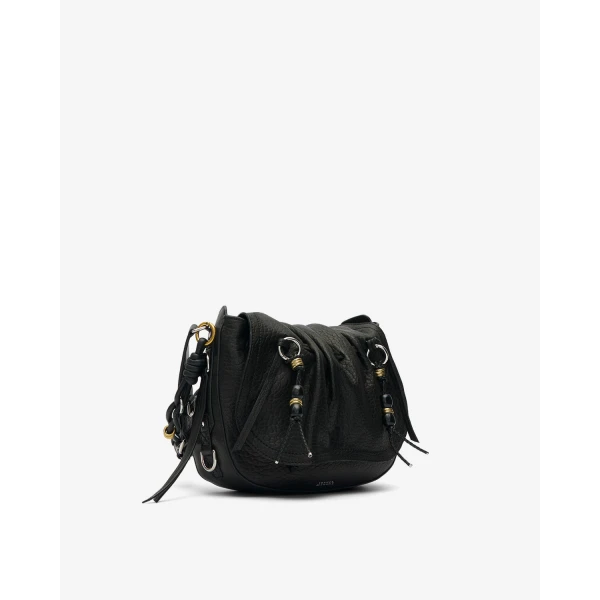 Isabel Marant Bolton Bag in Grained Leather, Black and Silver | Shoulder & Crossbody Bags | Luxury Shoes 
