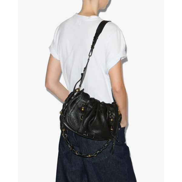 Isabel Marant Bolton Bag in Grained Leather, Black and Silver | Shoulder & Crossbody Bags | Luxury Shoes 