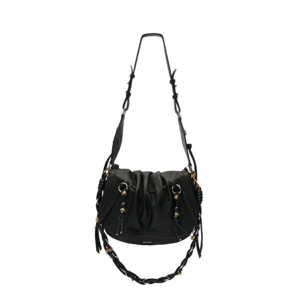 Isabel Marant Bolton Bag in Grained Leather, Black and Silver | Women | Luxury Shoes 
