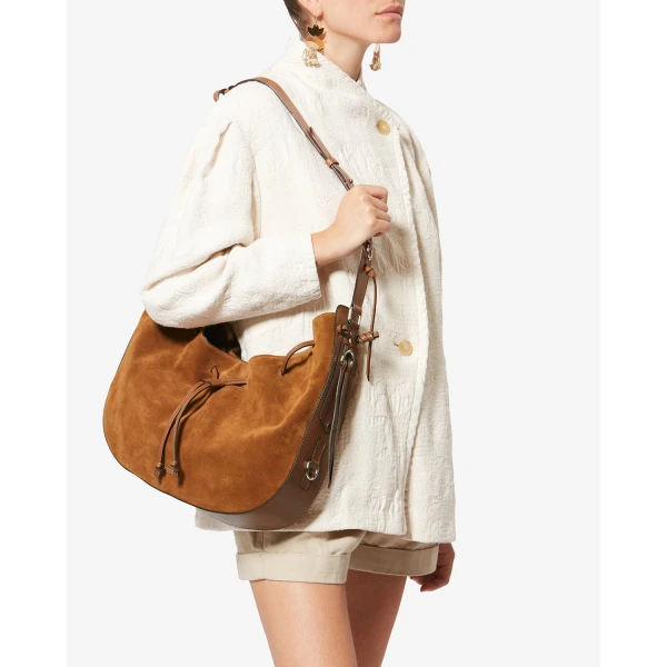 Isabel Marant Bolton Hobo Bag in Suede Leather, Cognac | Shoulder & Crossbody Bags | Luxury Shoes 