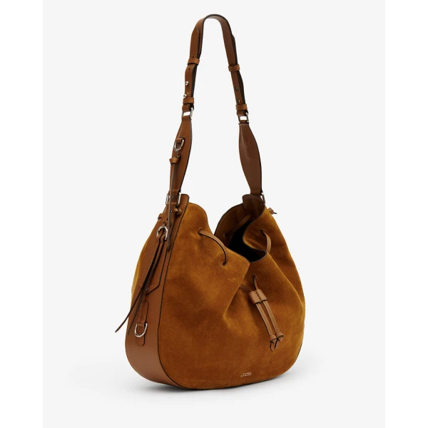 Isabel Marant Bolton Hobo Bag in Suede Leather, Cognac | Shoulder & Crossbody Bags | Luxury Shoes 