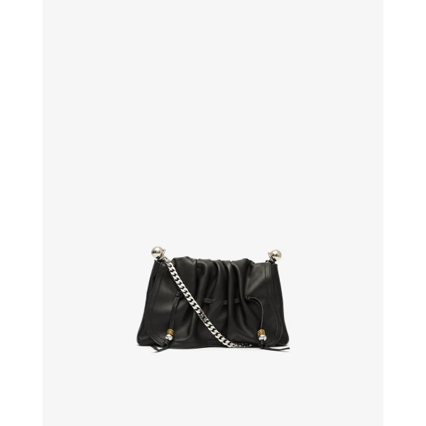 Isabel Marant Bolton Pouch Bag in Leather, Black and Silver | Clutch Bags | Luxury Shoes 