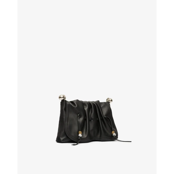 Isabel Marant Bolton Pouch Bag in Leather, Black and Silver | Clutch Bags | Luxury Shoes 
