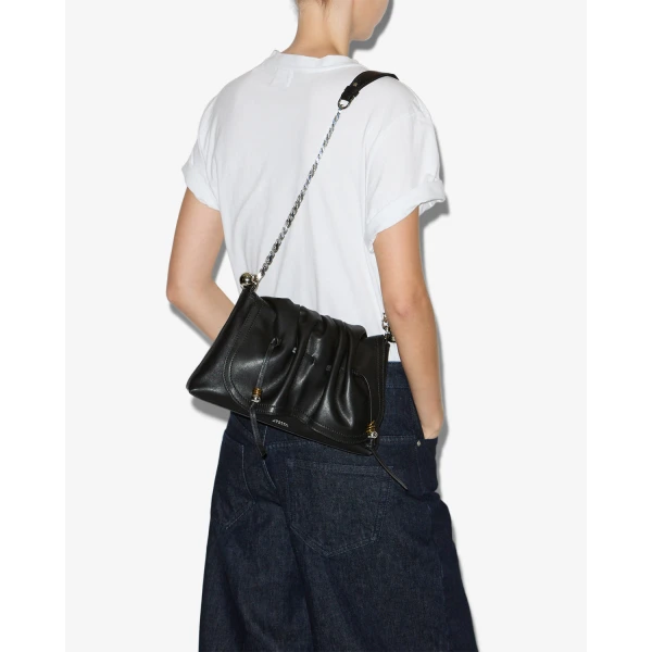 Isabel Marant Bolton Pouch Bag in Leather, Black and Silver | Clutch Bags | Luxury Shoes 